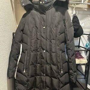 Calvin Klein Charcoal Puffer Jacket with Fur Trim